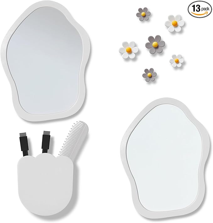 KEYDUACU 12 pcs Girls Locker Accessories, Locker Decorations Including Mirrors, whiteboards, Magnets and organizing Supplies. Ideal for Back-to-School Essentials and The Office (12 pcs-Light Gray)