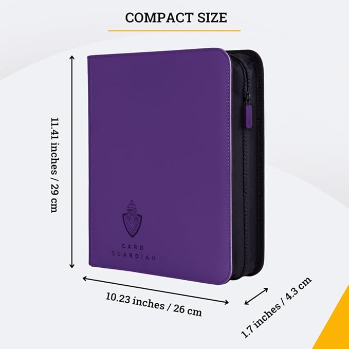 Card Guardian - Toploader 4 Pocket Premium Binder with Zipper for 160 Cards - Side Loaded Pockets - Compatible with Sports and Trading Cards TCG (Purple)