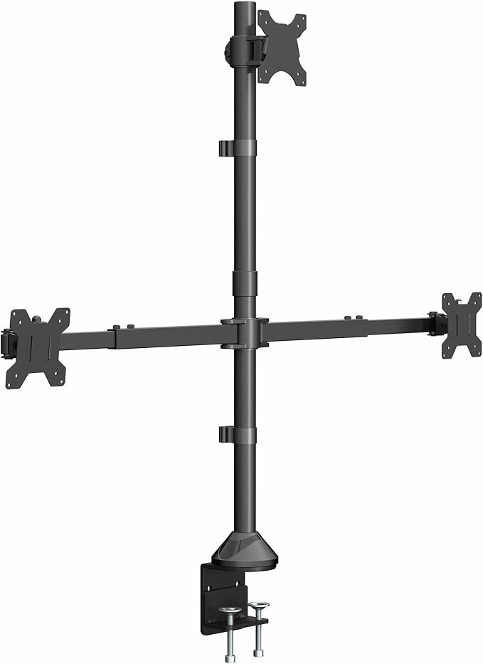VIVO Premium Triple Ultra Wide LCD LED 27 to 38 inch Monitor Desk Mount, Heavy Duty C-clamp, Extra Tall Pole, Adjustable Telescoping Arms, Flush Wall Setup, Fits 3 Screens, Black, STAND-TS3CT