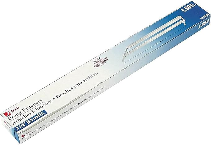 ACCO Brands Premium Prong Fastener Sets for 8 1/4 Inch 2-Hole Punch Size, 3 1/2-Inch Capacity, 50 Pack (A7070724H)