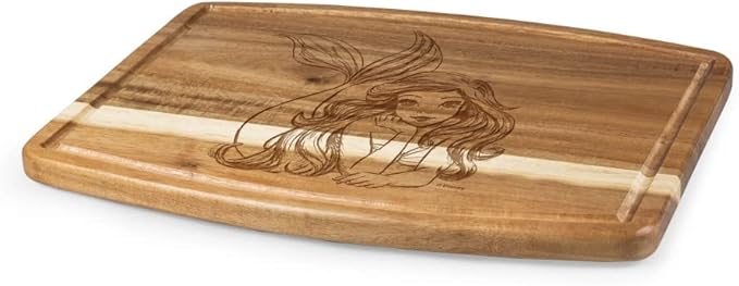 PICNIC TIME Disney The Little Mermaid Ariel Ovale Acacia Cutting Board Serving Board Charcuterie Cheese Board with Juice Groove Decorative Kitchen Gift, (Acacia Wood)