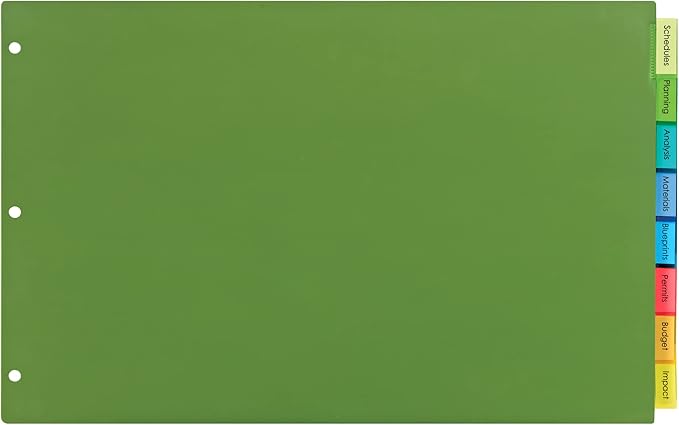 Avery Dividers for 3 Ring Binders, 8-Tab Plastic Binder Dividers, 11" x 17", Insertable Big Tabs, Multicolor, 1 Set (11179)