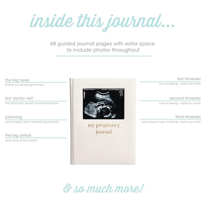 Pearhead Pregnancy Journal, Linen Guided Pregnancy Memory Book with Sonogram Photo Insert, Beige