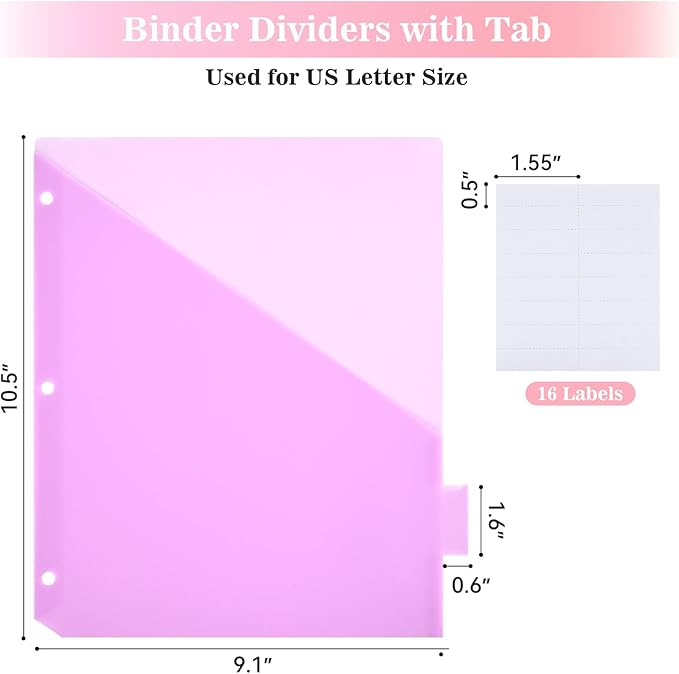 8-Tab Dividers for 3 Ring Binder, 24 Count Binder Dividers with Pockets, Subject Dividers, 3-Hole Plastics Sheets Protectors for US Letter Size in 0.5", 1",2" Binders, Pastel 8 Color, 3 Packs