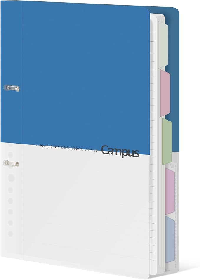 KOKUYO 5 Subject Spiral Notebook Journal, Campus 110 Sheets A4 Refillable Notebook with Dividers Tabs, College Ruled Binder Notebook for Work School Note Taking, Blue, Japan Import