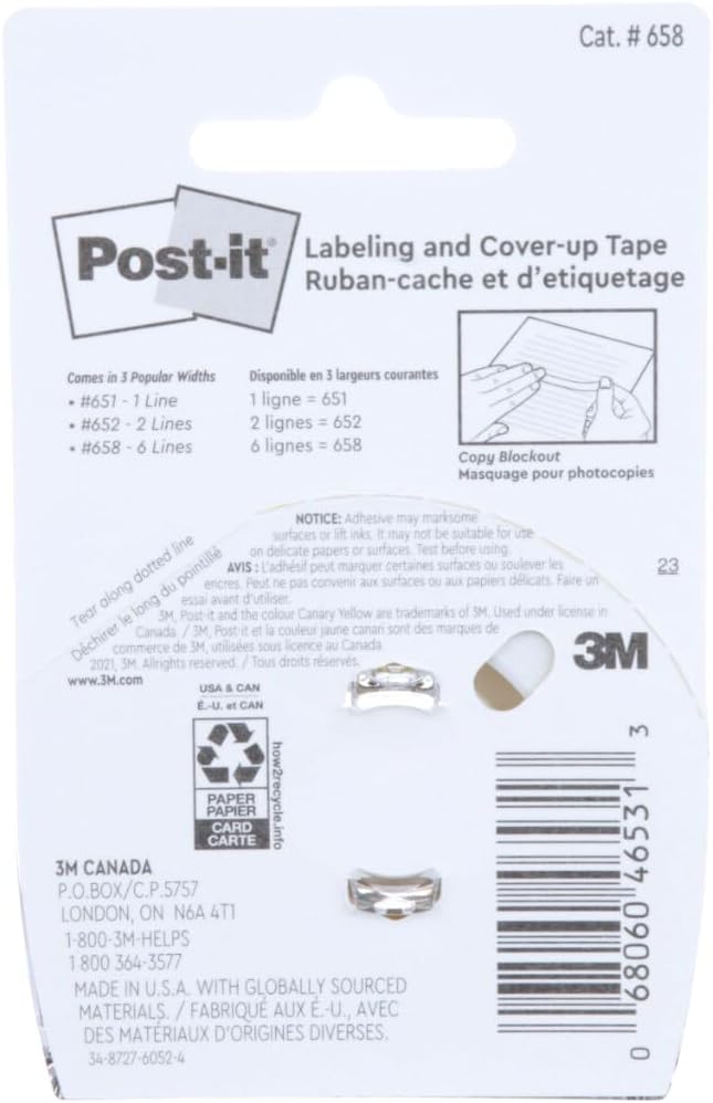 Post-it Labeling & Cover-Up Tape, 1 Roll, 1 in x 700 in (658)