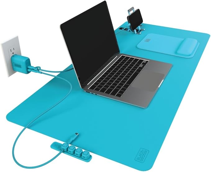 BLACK+DECKER Home Office Kit, 7 PCS Set, Desk Pad, 2-Port PD Charger, Ergonomic Mouse Pad, Phone Stand, Combo Cables, Cable Organizer, Workspace Accessories Perfect for Work-from-Home, College Dorm