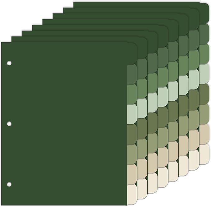 Whaline 64 Pcs/ 8 Set Sage Green 3 Ring Binder Dividers Colorful Index Dividers Plastic Page Folder Divider Sheets Protectors for Notebook Home Office Classroom Supplies