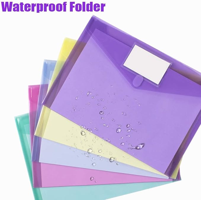 Sooez 5 Pack File Folders, Clear Poly Envelopes Plastic Folders, Folder for Documents Letter A4 Size with Label Pocket, Teacher School Office Supplies Organization Storage, Assorted Color