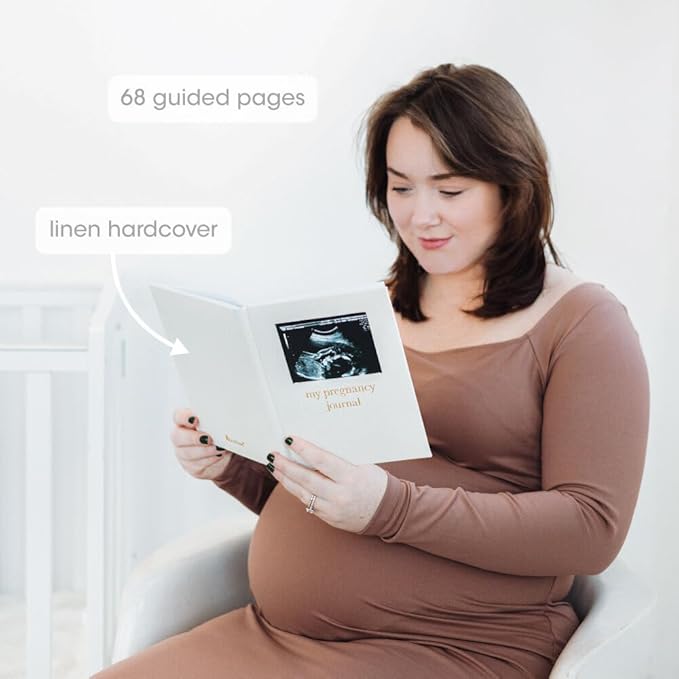 Pearhead Pregnancy Journal, Linen Guided Pregnancy Memory Book with Sonogram Photo Insert, Beige