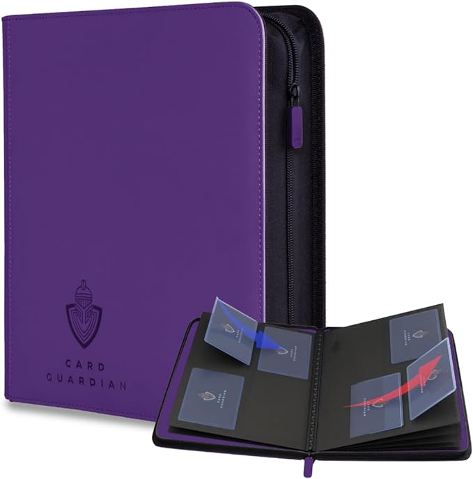 Card Guardian - Toploader 4 Pocket Premium Binder with Zipper for 160 Cards - Side Loaded Pockets - Compatible with Sports and Trading Cards TCG (Purple)