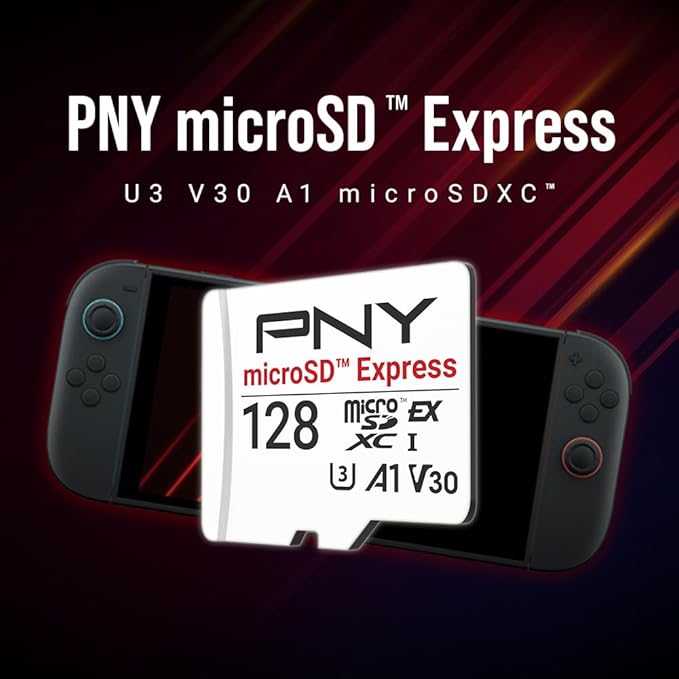 PNY microSD Express 128GB UHS-I U3 V30 A1 microSDXC Flash Memory Card, up to 890 Read & up to 550 Write, Ideal for microSD Express Compatible Devices Like Nintendo Switch 2