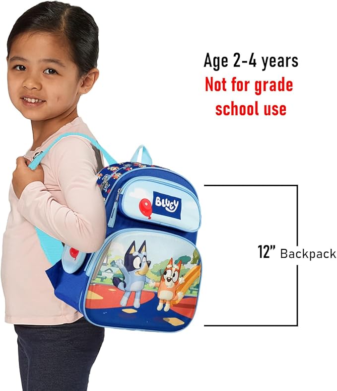 Bluey Mini Backpack with Lunch Box Set - Bundle with 12" Mini Backpack, Lunch Bag, Stickers, Water Bottle, More | Toddler Bluey School Bag and Lunchbox