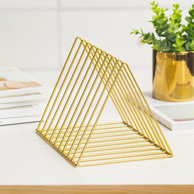 Sooyee 2 Pack 9 Slot Gold Magazine Holder,Desktop File Sorter Organizer Triangle Bookshelf Decor Home Office