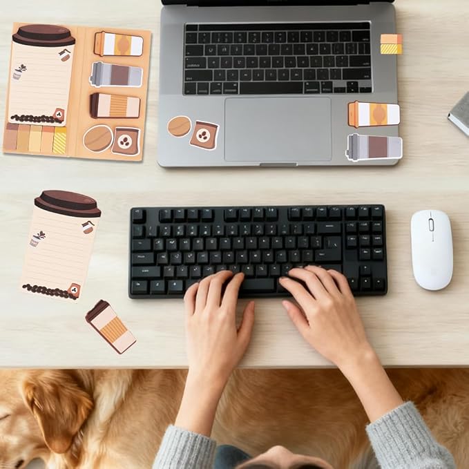 QPIXVB Funny Sticky Notes for Work,Coffee Lover Gifts,Coffee Sticky Notes Set,550 Sheets,Gifts for College Students,Back to School Teacher Gift,Divider Tabs Bundle for Men Women Home School Supplies