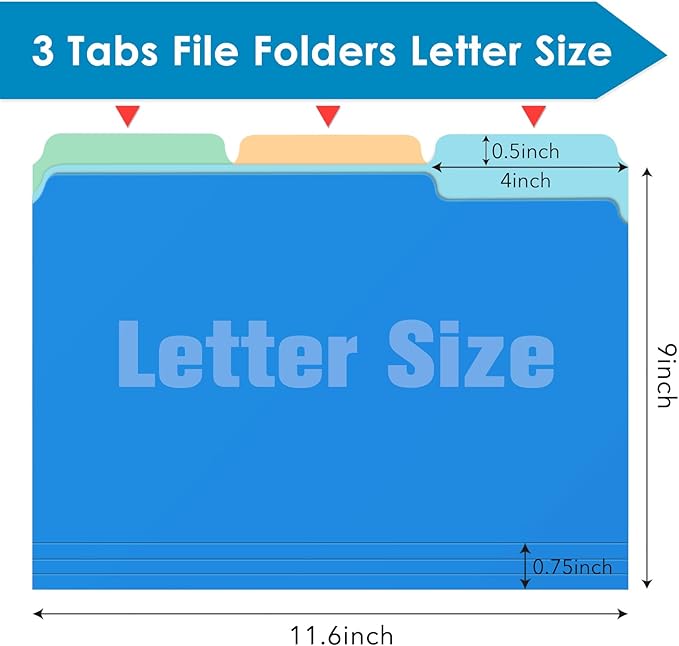 120 Pack Two Tone Color File Folders 8.5 x 11 Inch，1/3 Cut Tab File Folder Letter Size, Assorted Colors, Blue Red Green Yellow Orange Manila File Folder, School Business Office Folders for Document