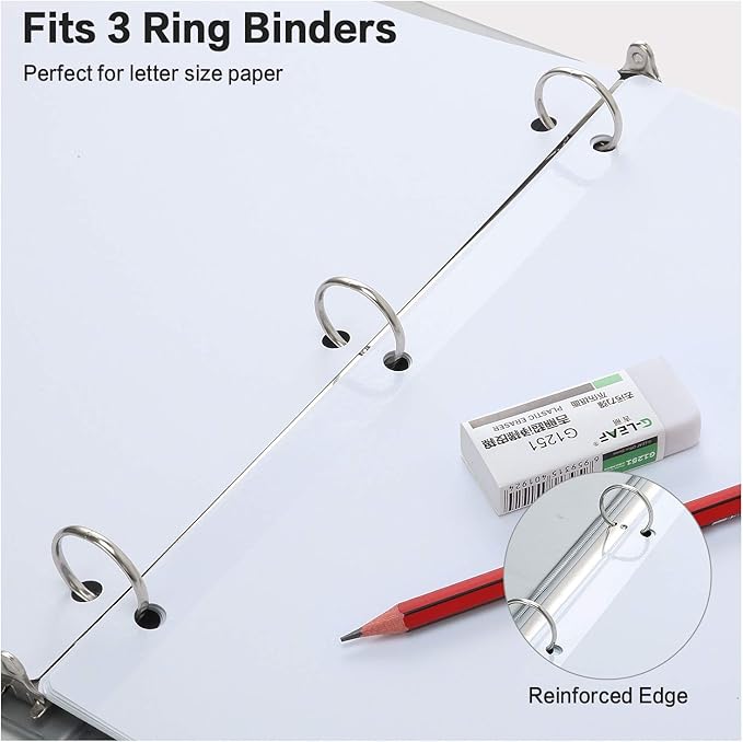 8-Tab Binder Dividers, HERKKA 3 Ring Binder Dividers with Reinforced Edge, 3 Hole Punch Section Index Dividers for Binders, 1/8-Cut Tabs, Letter Size, White, 120 Dividers