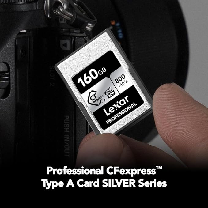 Lexar 160GB Professional CFexpress Type A SILVER Series Memory Card, Compatible with Sony Cameras w/ Type A Card Slot, Up to 800/700 MB/s Read/Write, 8K Video, VPG 200 (LCAEXSL160G-RNENG)