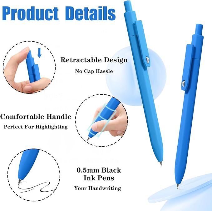 Pens, 8 Pack Black Ink Gel Pens Ballpoint Smooth Writing Pens for Journaling, Cute Office Supplies for Nurses Women Teachers