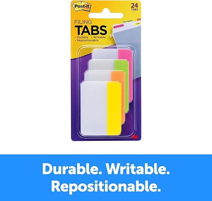 Post-it® Durable Tabs, 2" x 1 1/2", Assorted Colors, 6 Flags Per Pad, Pack Of 4 Pads