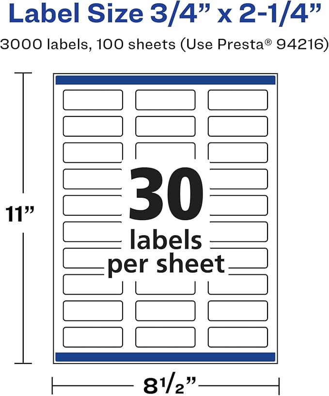 Avery Glossy White Rectangle Labels, Sure Feed Technology, 0.75" x 2.25", 3,000 Glossy White Labels, Print-to-The-Edge, Permanent Adhesive, Laser/Inkjet Printable