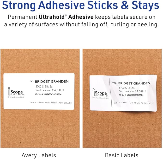 Avery Waterproof Labels with Ultrahold Adhesive, 2" x 4", Case of 5,000 Labels for Laser Printers (95523)