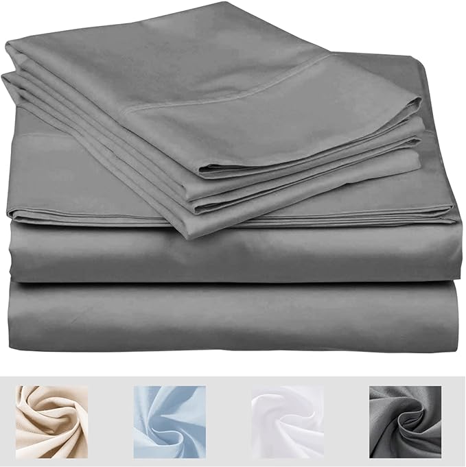 Twin XL Grey Sheet Set, 4 Piece Microfiber Bed Sheets，Soft Flat Bed Sheets Cover, Hotel Luxury 1800 High Thread Count Comfy Sheets, 21" Deep Pocket Fitted Sheets, Wrinkle Free-Grey