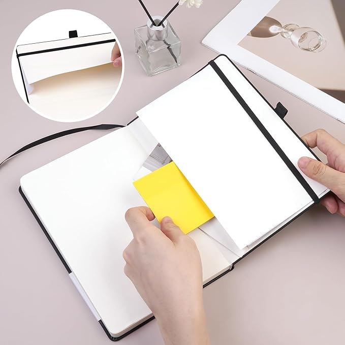 Premium Hardcover Executive Notebook and Pen Set - A5 Journal Notebook 192 Line Pages, 2 Smooth-Writing Ballpoint Pens, Arrow Sticky Notes - For Office & School Supplies Letter L Floral Design Black