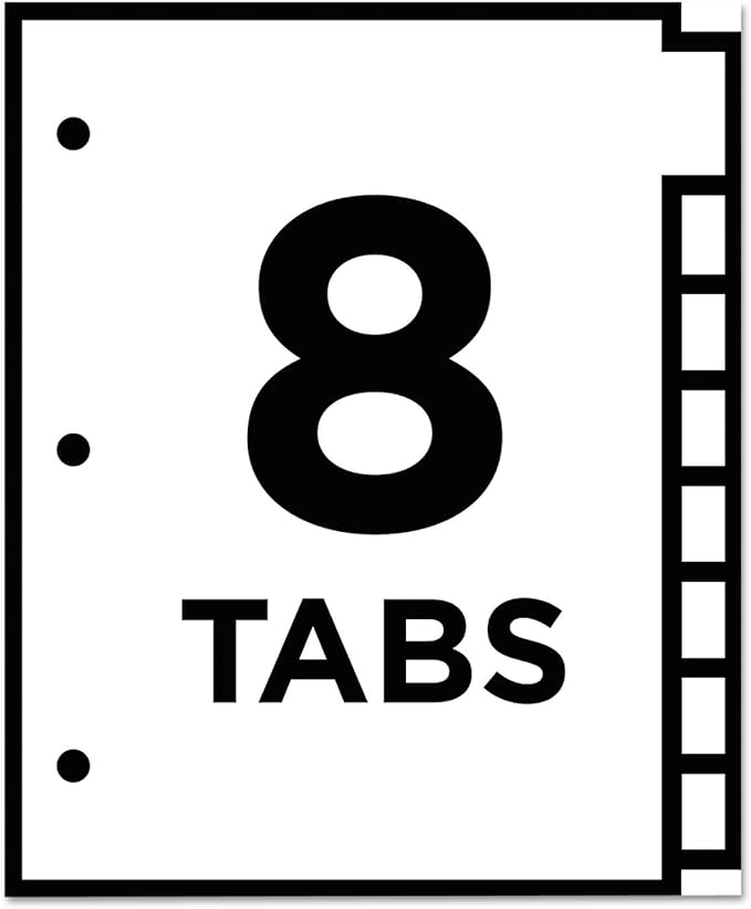 Avery Big Tab Insertable Dividers for 3 Ring Binders, 8-Tab Set, White Paper, Clear Tabs, 1 Binder Divider Set (11124)