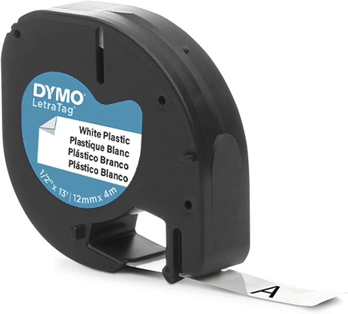 DYMO LT Plastic Labels for LetraTag Label Makers Black Print on White Labels 1/2" x 13-Foot Rolls 3 Count