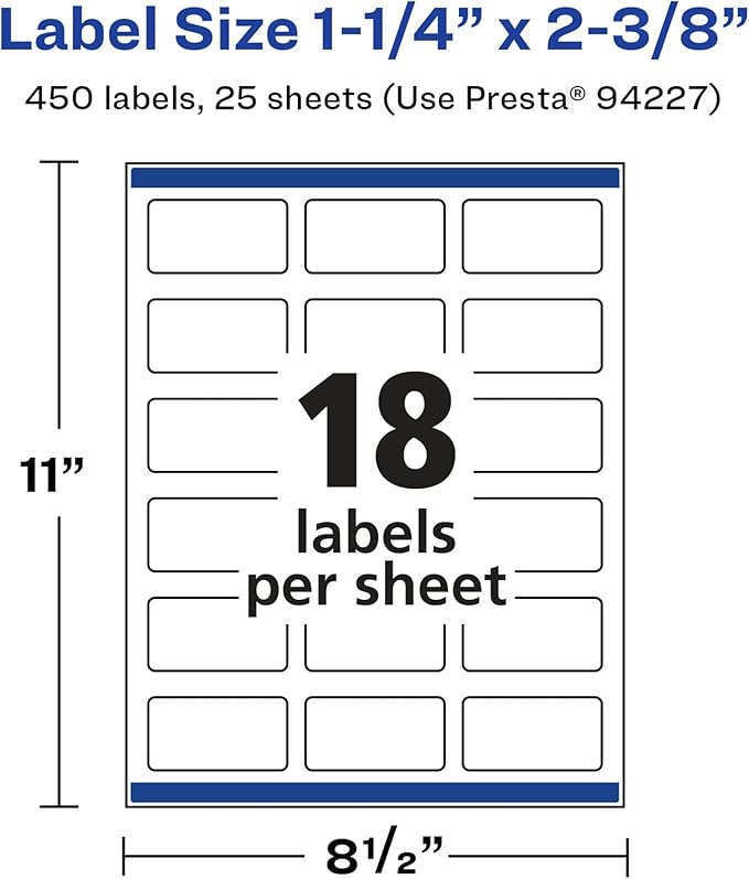 Avery Glossy White Rectangle Labels, Sure Feed Technology, 1-1/4" x 2-3/8", 450 Glossy White Labels, Print-to-The-Edge, Permanent Adhesive, Laser/Inkjet Printable