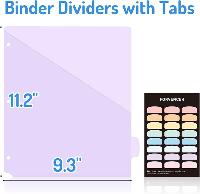 Forvencer 16 Count Dividers for 3 Ring Binder, 8 tabs Binder Dividers with Pocket for US Letter Size, Binder Dividers with Tabs for School Office and Home Organization, Multicolor, 2 Sets