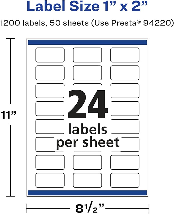 Avery Glossy White Rectangle Labels, Sure Feed Technology, 1" x 2", 1,200 Glossy White Labels, Print-to-The-Edge, Permanent Adhesive, Laser/Inkjet Printable
