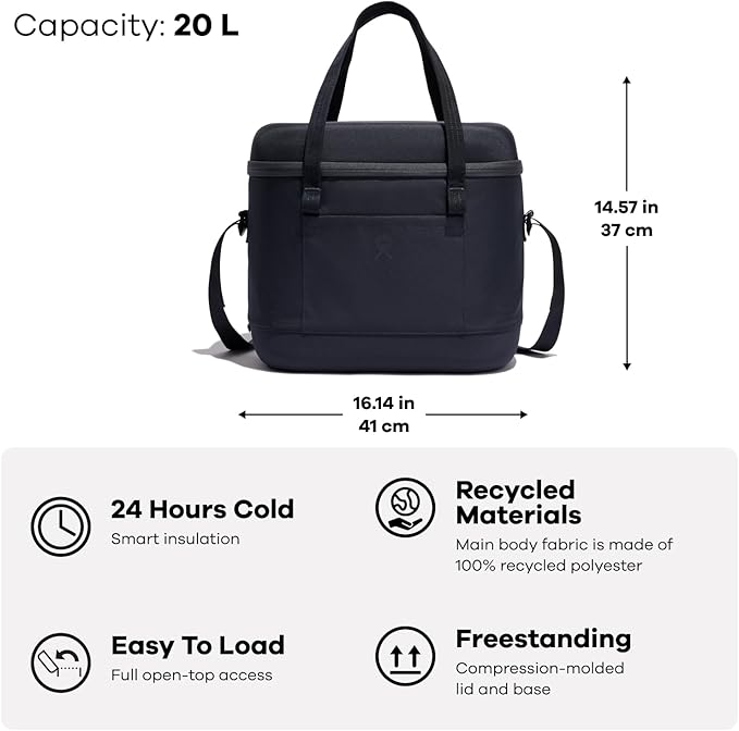 Hydro Flask Cooler Bag - Insulated Portable Soft Cooler - 20 L Capacity in Black