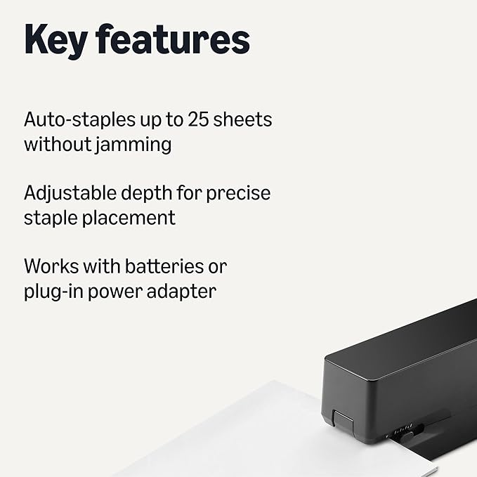 Amazon Basics Electric Automatic Stapler for Desk, 25 Sheet Capacity, No Jam Technology, Black