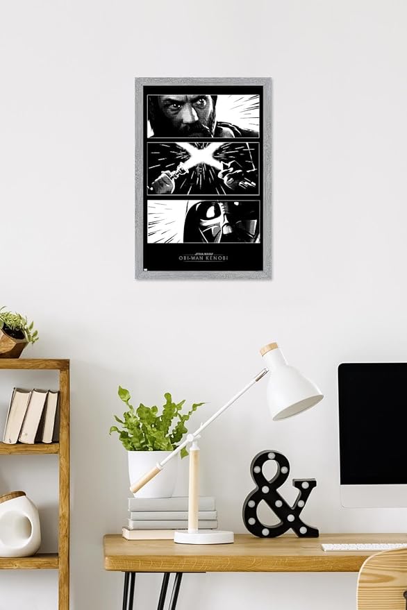 Trends International Star Wars: Obi-Wan Kenobi - Panels Wall Poster, 22.4L x 14.7W, Gray Framed Version