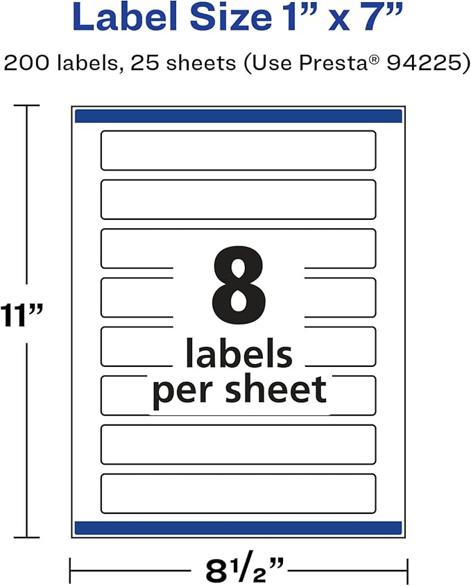 Avery Glossy White Rectangle Labels, Sure Feed Technology, 1" x 7", 200 Glossy White Labels, Print-to-The-Edge, Permanent Adhesive, Laser/Inkjet Printable
