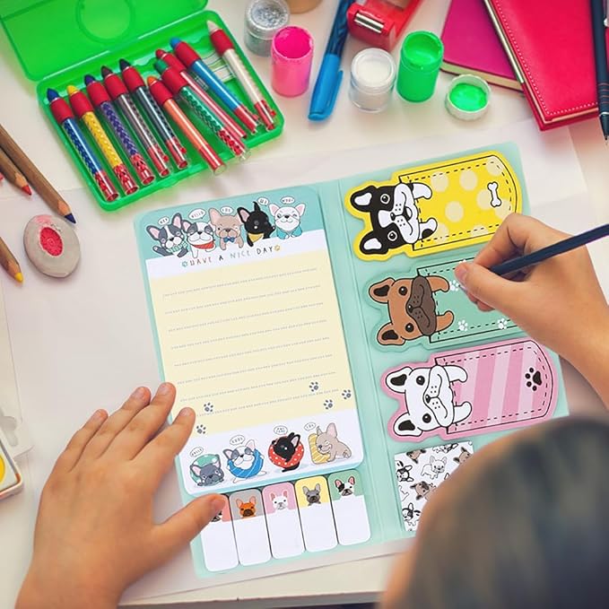 QPIXVB Funny Sticky Notes for Work,Bulldog Sticky Notes Set,440 Sheets,French Bulldog Gifts,Dog Mom Gifts for Women,Dog Stickers,Dogs Themed Writing Memo Pads for Students School Supplies