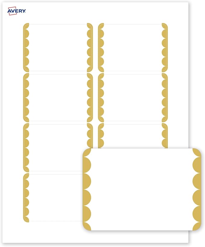 Avery Printable Rectangle Adhesive Name Tags, Gold Dots Edge Design, 2-1/3" x 3-3/8", Matte White Removable Name Tags, Laser/Inkjet, 80 Total, Great for Name Badges