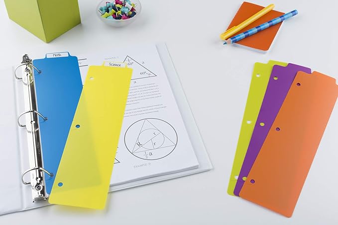 Avery Snap-In Plastic Bookmark Dividers for 3 Ring Binder, White Labels, 1 Assorted Color Set of 5 Tabs, 3 Packs, 15 Page Dividers Total (24908)