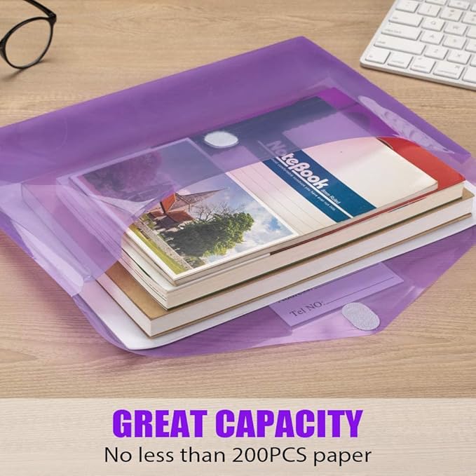 Sooez 5 Pack File Folders, Clear Poly Envelopes Plastic Folders, Folder for Documents Letter A4 Size with Label Pocket, Teacher School Office Supplies Organization Storage, Assorted Color