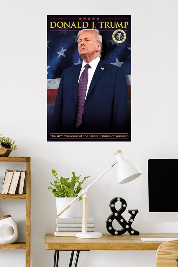 President Donald Trump - 47th President Wall Poster, 34L" x 22.4W", Premium Poster & Mount Bundle