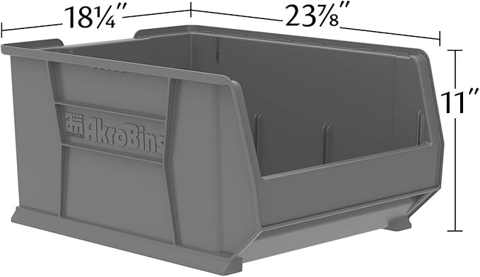 Akro-Mils 30289 Super-Size AkroBins Plastic Storage Bins, Space-Saving Stackable Bins for Garage, Classroom, Warehouse Organization, 24" L x 18" W x 12" H, Red, 1-Pack