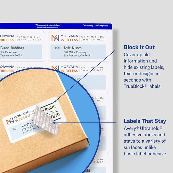 Avery Waterproof Labels with Ultrahold Adhesive, 2" x 4", Case of 5,000 Labels for Laser Printers (95523)