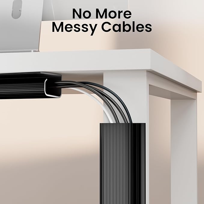 EVEO Cable Management Under Desk Kit (12 Units) - Under Desk Cable Management Cord Hider, Cable Hider Cord Management, Cable Organizer, Cord Organizer Tray - 192'' J Channel (12X16) - Black