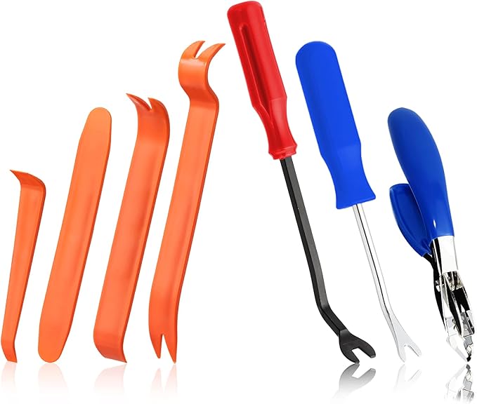 7 Pieces Staple Remover Tools Set for Upholstery, Construction and Auto Car, Professional Tack and Nail Puller Kit for Efficiently and Easily Remove All Kinds of Staples,Tacks and Nails (Blue)