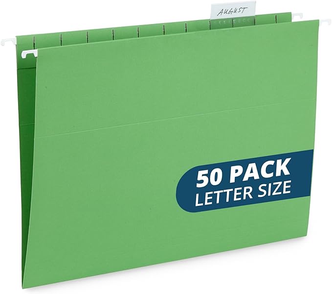 Blue Summit Hanging File Folders, Letter Size, Green, Great for Organizing and Easy File Storage, 50 Per Box