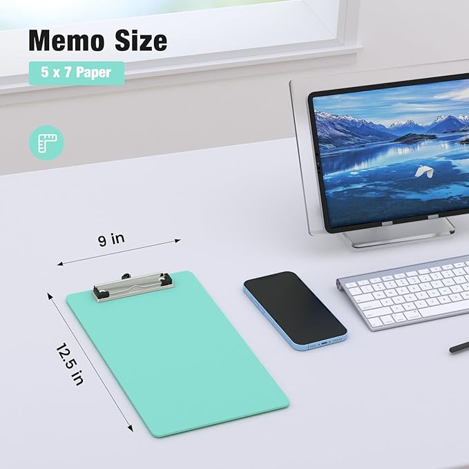 2 Pack Small Clipboards, A5 Plastic Mini Teal Clip Board for Classroom, Students, Kid, Size 6" x 9" with Low Profile Clip, Office & School Supply