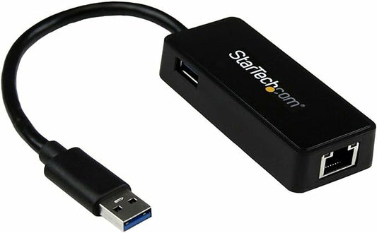 StarTech.com USB 3.0 Ethernet Adapter - USB 3.0 Network Adapter NIC with USB Port - USB to RJ45 - USB Passthrough (USB31000SPTB), Black, 0.7" x 1.4" x 5" x 5"