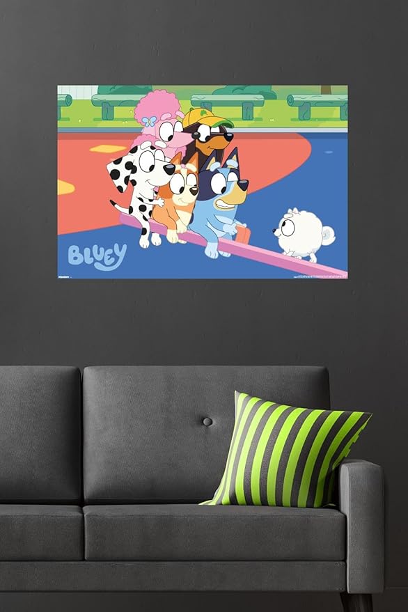 Bluey (2018) - Bluey and Friends See Saw Fun Wall Poster, 34L" x 22.4W", Premium Poster & Mount Bundle